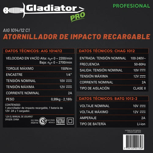 Atornillador Impacto 1/4 Recargable Brushless 12v 150newton Color Gris