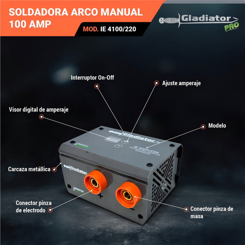 Soldadora Inverter Electrodo 100 Amp Mini Gladiator Ie4100/220