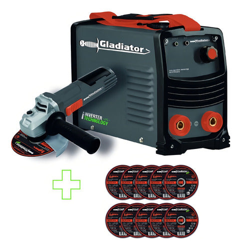 Soldadora Inverter 200 Amp+amoladora 41/2+discos - Gladiator Frecuencia 50-60hz Color Gris Oscuro