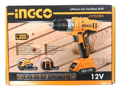 Taladro Atornillador Ingco 12v 10 Mm + 2 Bat + Carg + Bolso Color Amarillo Frecuencia 50