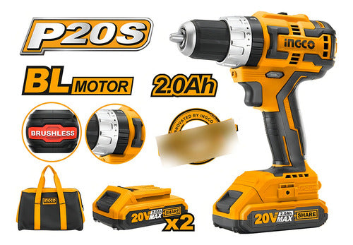 Taladro Atornillador Percutor 13mm 2bat 20v Ingco Cidli20608