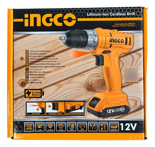 Taladro Atornillador Inalambrico 12v C/bat Y Cargador Ingco Color Amarillo