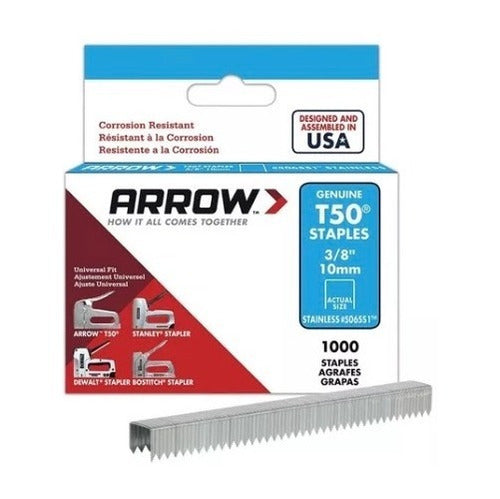 Grapa Arrow 3/8 10mm T50 Set 1250 Piezas