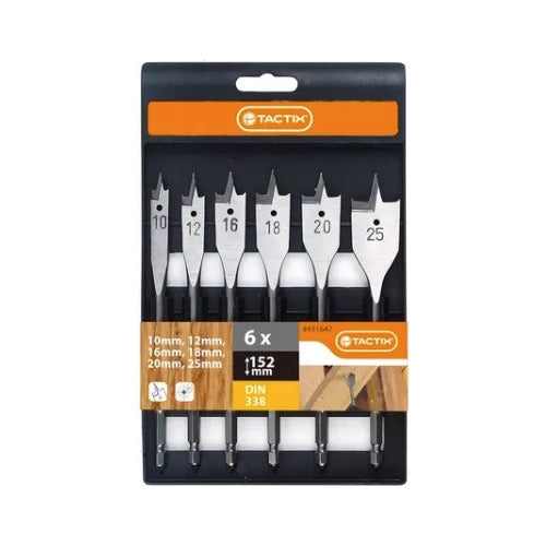 Juego Brocas Mechas Planas Madera Kit 6 Piezas Set Tactix.