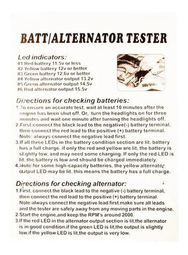 Tester Probador Batería Alternador Autos 12v