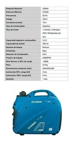 Generador Inverter Hyundai 2750w 220v 10a Partida Manual