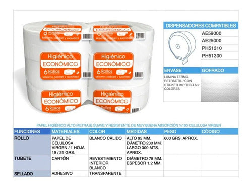 Papel Higiénico Economico 300 Mt X 6 Rollos Tecnoroll