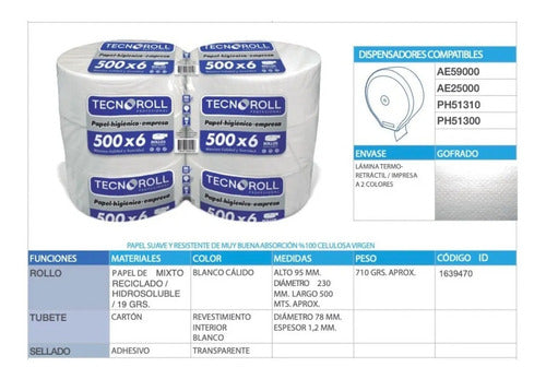 Papel Higiénico Jumbo 500 Mt X 6 Rollos Tecnoroll
