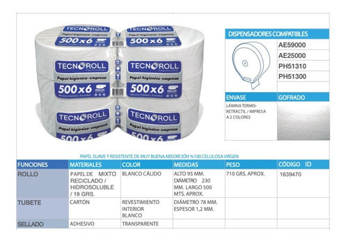 Papel Higiénico Jumbo 500 Mt X 6 Rollos Tecnoroll