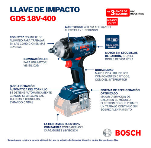Llave De Impacto Inalambr Bosch Gds 18v-400 18v S/bateria