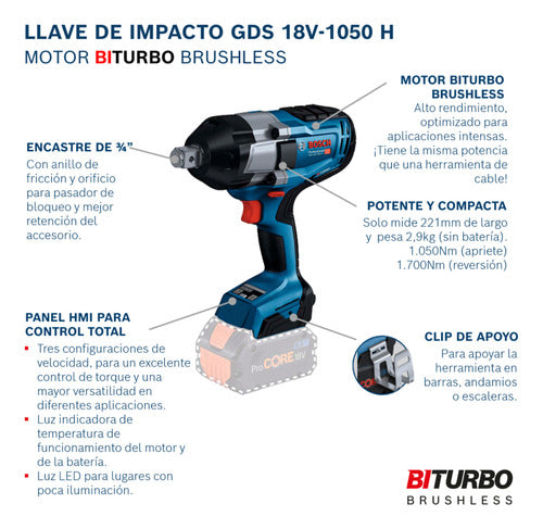 Llave De Impacto Inalambr Bosch Gds 18v-1050 H 18v S/bateria
