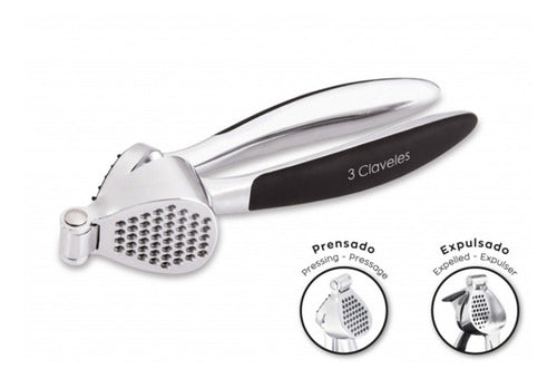 Prensa Para Ajos Cromado Tres Claveles