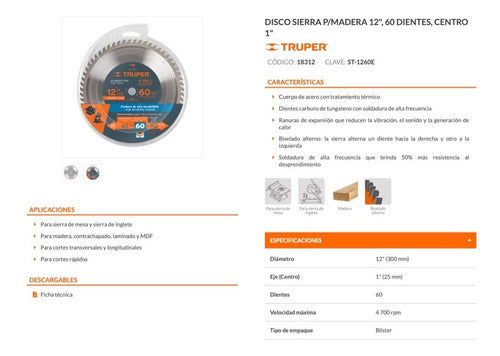 Sierra Circular Truper P/madera 12 X 60 Dts. #st-1260e