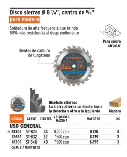 Sierra Circular Truper P/madera 8.1/4 X24 Dts.