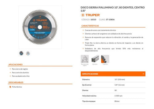 Sierra Circular Truper P/aluminio 10 X100 Dts.