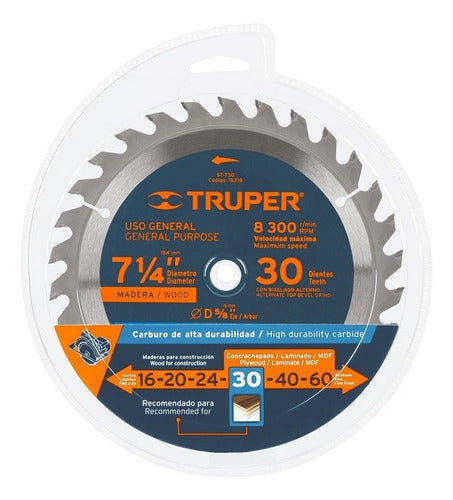 Sierra Circular Truper Para Madera 7.1/4 X 30 Dientes