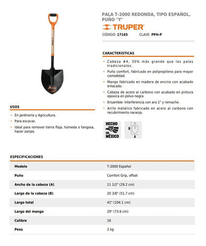 Pala Truper Punta Huevo M/madera Puno Y