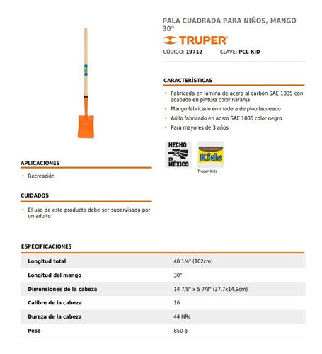 Pala Truper Cuadrada P/niños C/mango Mad 30