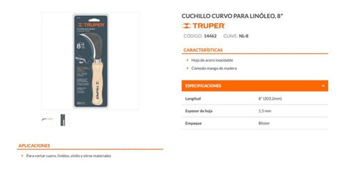 Cuchillo Truper Curvo Para Cortar Linoleo 8 # Nl-8