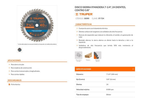 Sierra Circular Truper P/madera 7.1/4 X24 Dts