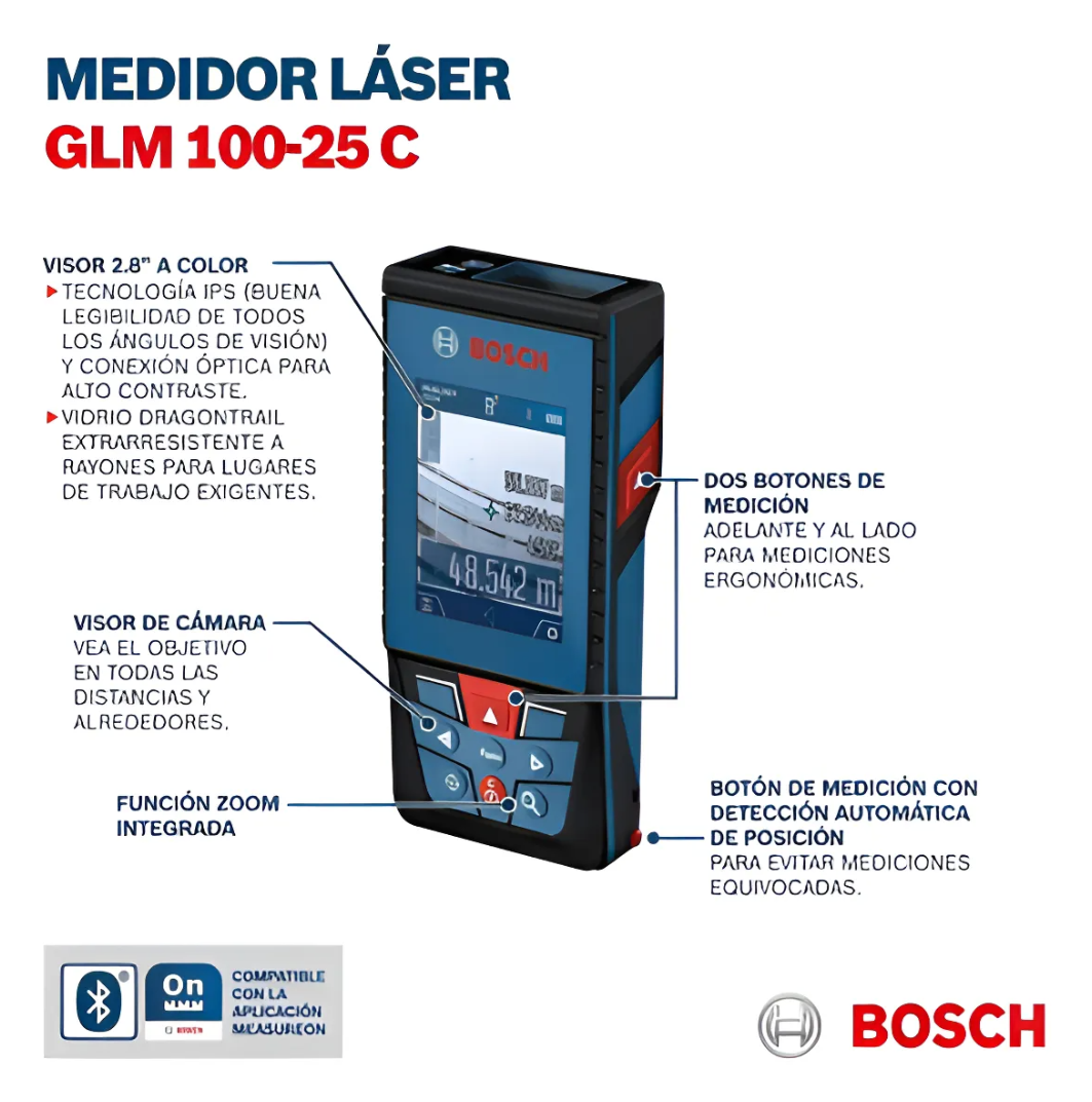 Medidor Láser Bosch Glm 100-25 C Alcance 100m Con Bluetooth
