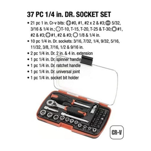 Juego Set De Herramientas Mecánicas Dados Llaves Acero 37pcs