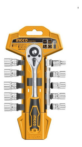 Juego De Dados Con Chicharra Ingco 12 Pzas Dr 1/4 Hkts14122