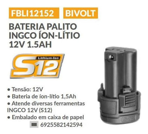 Batería Palito Ingco Professional S12 Bivolt De 12 V Y 1,5 Amperios