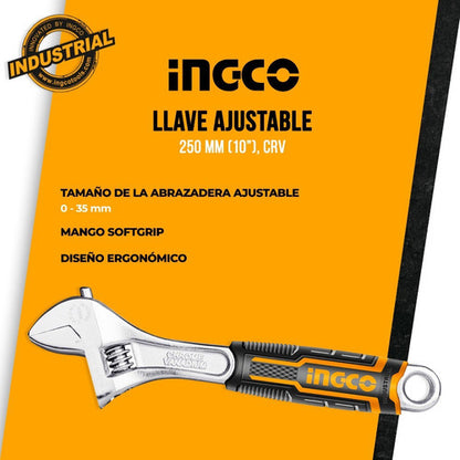Llave Ajustable Perico 10 Softgrip Uso Industrial Ingco