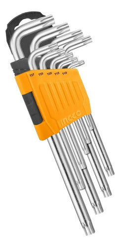 Juego Llaves Allen Estrella Torx 9 Piezas Ingco Hhk13092 Color Plateado