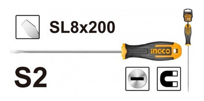 Destornillador Plano Sl8 200mm Imantado Ingco Hs688200
