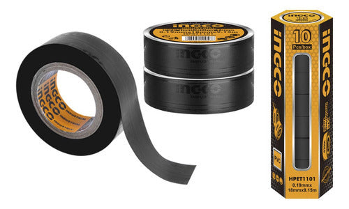 Cinta Aisladora Pvc Negra Ancho 18mm Ingco Hpet1101 Color Negro