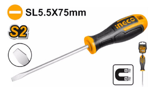 Destornillador De Varilla Redonda Hs685075 Ingco Cr-v3/16 X 3