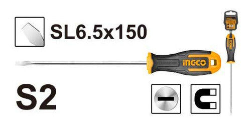 Destornillador Con Punta Plana Ingco Hs686150 Con Mango Ergonómico De Goma Y Plástico