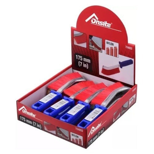 Cepillo (escobilla) Nylon Curvo Con Mango Para Metal, 175mm