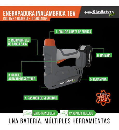Corchetera Engrapadora Inalambrica + Bateria 18v + Cargador