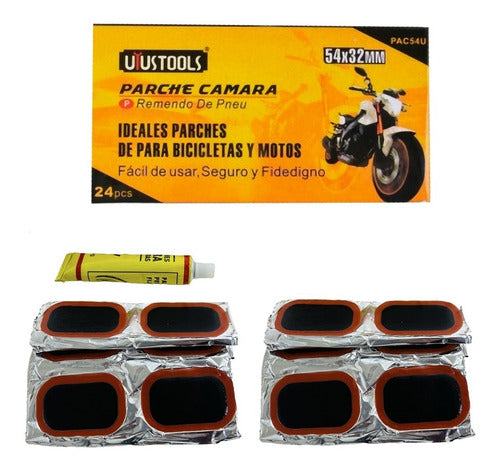 Parche Repara Pinchazo Cámara Bicicleta  24 Und + Adhesivo