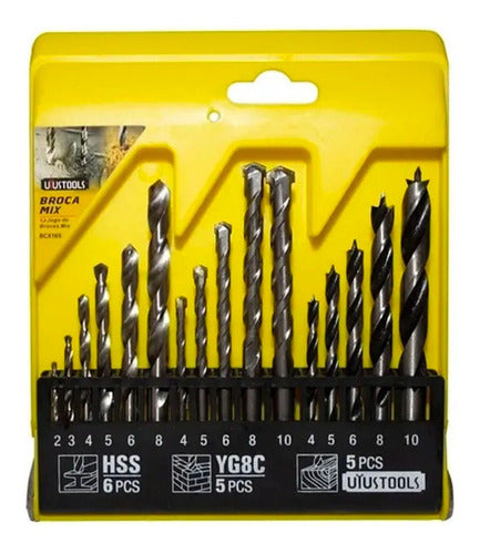 Juego / Set Brocas Para Metal Concreto Madera 16pcs Taladro