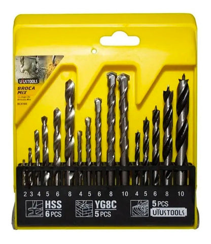 Juego / Set Brocas Para Metal Concreto Madera 16pcs Taladro