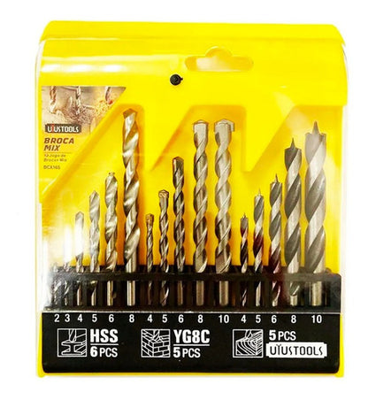 Juego / Set Brocas Para Metal Concreto Madera 16pcs Taladro