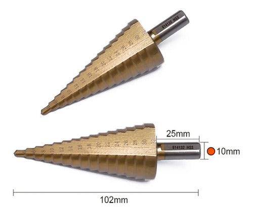 Broca Conica Escalonada De 4 A 32 Mm Hss Paso A Paso Harden