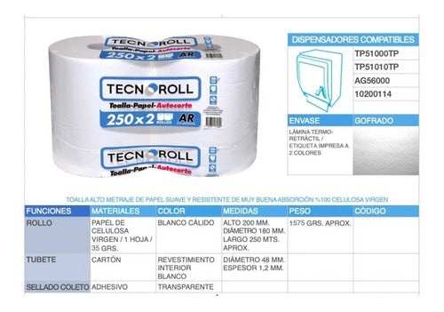 Toalla Papel Jumbo Alta Resistencia 250 Mt X 2 Rollos