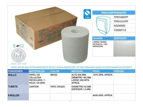 Toalla Jumbo Ecologica 200 M X 6 Rollos