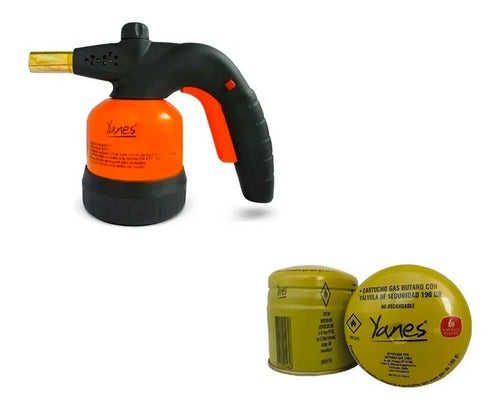 Soplete Gas Yanes C/metal C/piezo Y 2 Cartucho Butano 195gr