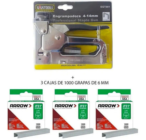 Engrapadora 4-14mm  Uyustools Egt001 + 3000 Grapas 1/4¨6mm