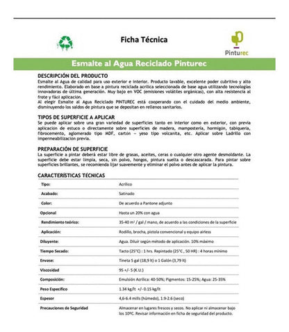 Esmalte Al Agua Reciclado Pinturec Gris Piedra 4 Galones