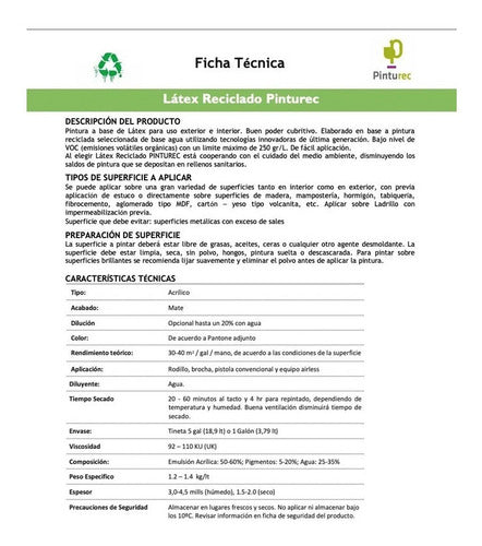 Latex Reciclado Pinturec Extracubriente Blanco Andino 1galon