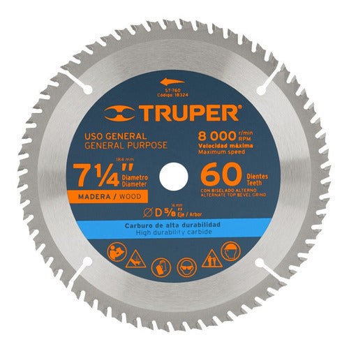 Sierra Circular Truper P/madera 7.1/4 X 60 Dts.