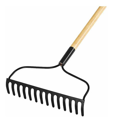 Pala Rastrillo 14 Ganchos Cabeza Acero Mango Madera Pretul