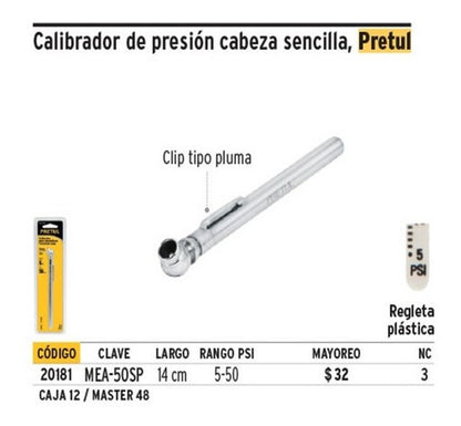 Medidor De Aire 5-50 Psi Mea-50sp Pretul
